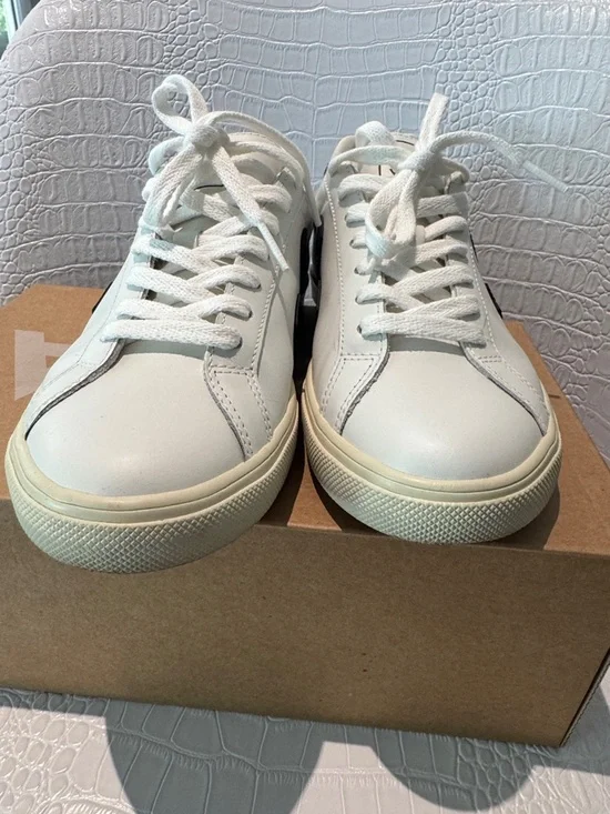 Veja White Leather Sneakers with Black V Emblem - Picture 6 of 11